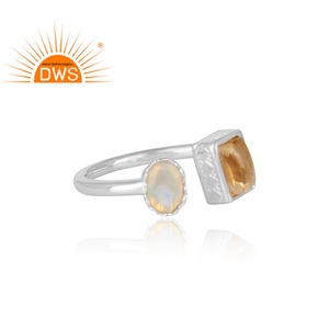 Citrine Ethiopian Opal Multi Gemstone Open Ring Jewelry Manufacturer <b>Solid</b> Sterling <b>Silver</b> Jewelry Supplier - Product Image 3