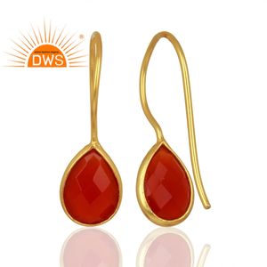 Natural <b>Red</b> Onyx Gemstone <b>Earring</b> Manufacturer Gold Plated Jewelry 925 Silver Hook <b>Earring</b> For Women Jewelry Wholesaler - Product Image 3