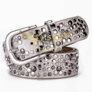 Leather + PU Rivet Belt Fashion Rhinestone Women's Studded Belts High Quality Female Leather Belts - Product Image 4