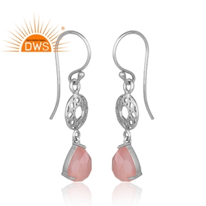 Boucles d'oreilles en argent 925 avec pierre précieuse naturelle en calcédoine rose, fournisseur de bijoux en argent - Product Image 2