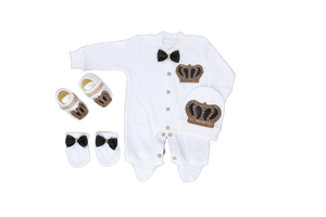 ชุดรอมเปอร์เด็กผู้ชาย 4 ชิ้น ผ้าฝ้ายสีดำทอง ดีไซน์ใหม่ คุณภาพสูง หรูหรา ทันสมัย สำหรับฤดูใบไม้ผลิ รับผลิตตามสั่งขายส่ง - Product Image 6