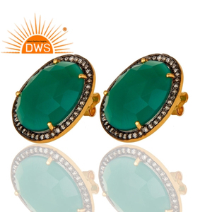 Zircon Green And <b>Onyx</b> Gemstone <b>Earrings</b> Solid 925 Sterling Silver Gold Plated Designer Stud <b>Earrings</b> Jewelry Wholesaler - Product Image 2