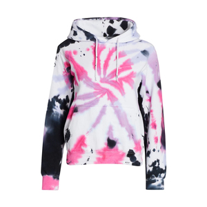 Sweats à capuche Tie Dye fabriqués en usine OEM pulls pour femmes, vêtements de course tricotés à capuche, techniques de lavage à l'acide, sweat à capuche respirant léger - Product Image 1