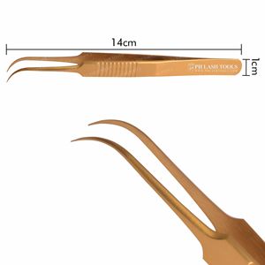 Pinzas de extensión de pestañas doradas, con agarre para dedo, diseño de volumen curvo, pinzas de extensión de pestañas, Etiqueta Privada - Product Image 3