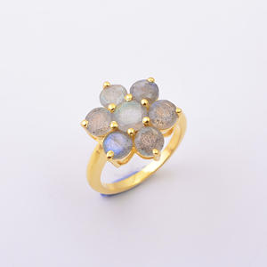 Fantástico anillo de flor mínima Vintage de Plata de Ley 925 chapado en oro de labradorita Natural para bodas, aniversarios y fiestas - Product Image 3