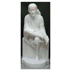 Estatua de mármol blanco de alta calidad hecha a mano, pintada de escultura exclusiva de Sai Baba Idol, Exportación india, estatua de adoración de cultura india hecha a mano - Product Image 1