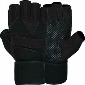 Gants en cuir ventilés demi-doigts personnalisables avec enveloppes de poignet Équipement d'entraînement d'haltérophilie antidérapant pour les sports de gymnastique - Product Image 1