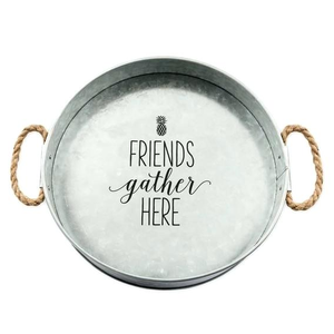 ถาดโลหะทรงกลมชุบสังกะสีพิมพ์ลายทำด้วยมือ - Product Image 1