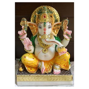 Handmade Attractive White Marble Ganesh Sitting <b>Statue</b> - Product Image 1