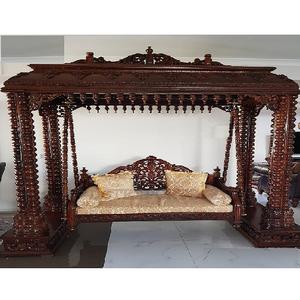 Indoor <b>Wooden</b> Brown Finish <b>Swing</b> for Home Designer Teak <b>Wooden</b> <b>Swing</b> for Living Room Walnut Finish High Carved <b>Swing</b> for Home - Product Image 1