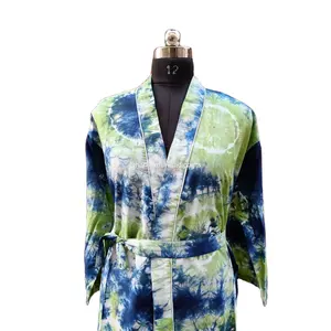Camisón de estilo Kimono de algodón multicolor para mujer, bata larga Hippie y ropa de dormir, albornoz indio al por mayor, estampado Maxi Tie Diy