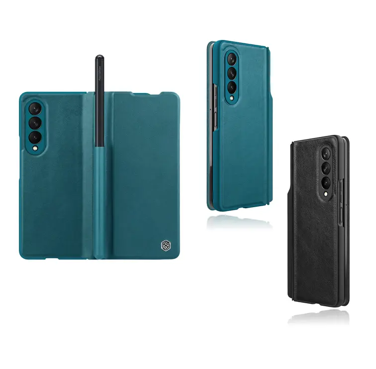 Nillkin for samsung galaxy z fold 3 case with s pen holder luxury flip PU leather case shockproof slim case black green color