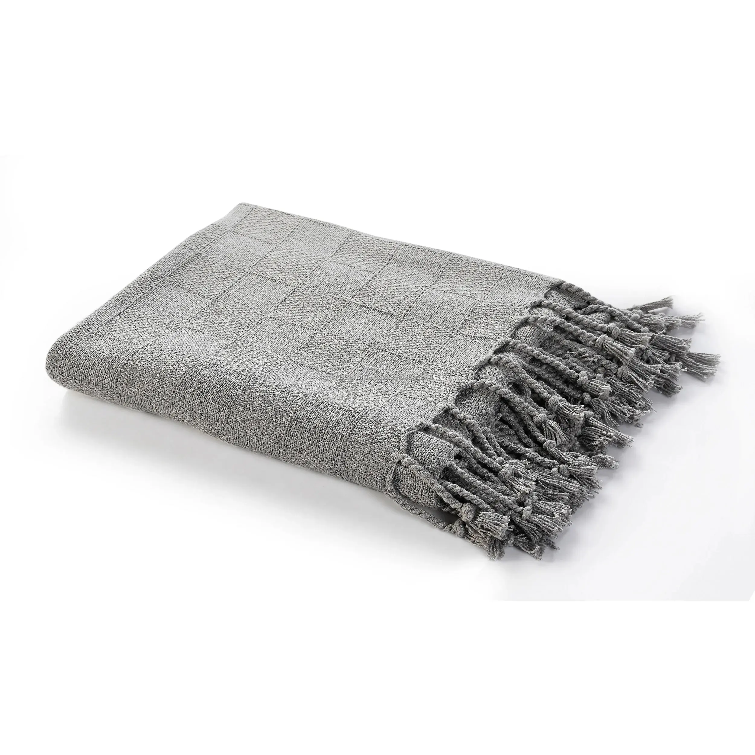 Ev dekorasyon özel battaniye dokulu katı yumuşak kanepe atmak püsküller ile % kanepe kılıfı pamuk örme dekoratif battaniye