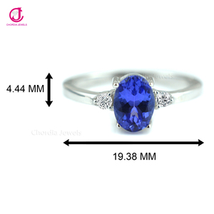 Joyería de Plata de Ley 925, Diamante Blanco Natural y 7X5MM, anillo de compromiso de piedras preciosas de tanzanita de corte ovalado, regalo de piedra natal de diciembre - Product Image 2