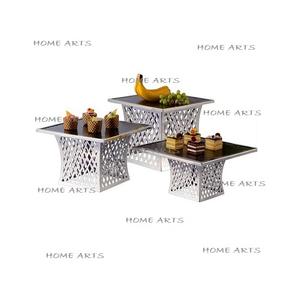 Lot de 3 présentoirs à gâteaux en métal et verre Présentoir à gâteaux de forme carrée design tendance pour fournisseur en gros - Product Image 4