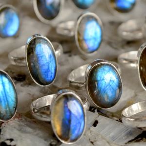 Bague à superposition de labradorite bleue naturelle, anneau en argent, 6 bineurs, vente en gros, lot de traceur gps, vente en gros - Product Image 4