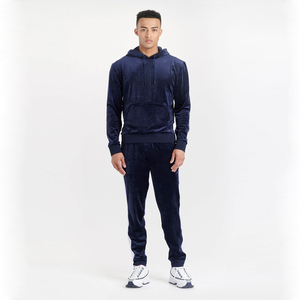 Sudaderas con capucha de terciopelo con estampado personalizado para hombre Sudadera de terciopelo azul liso sostenible de talla grande con técnica de lavado barata - Product Image 5