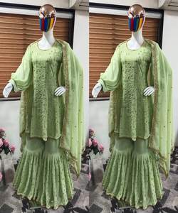 Séquence de broderie georgette spéciale de mariage haut de travail Sharara avec dupatta vêtements de fête prix le plus bas vêtement ethnique pour femmes - Product Image 3