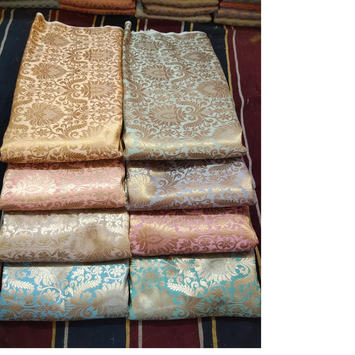 custom made brocade silk fabrics in assorted pasted colors with beautiful indian theme patterns