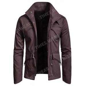 Chaqueta con cordón de cintura sólida informal de alta calidad para hombre con cuello levantado, estilo de invierno con varios bolsillos, nuevo modelo - Product Image 1