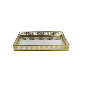 Rectangle Trinket <b>Tray</b> With Glass Mirror With Trendy Gold Plated Finishing for Home Decorative Design Makeup <b>Tray</b> - Product Image 2