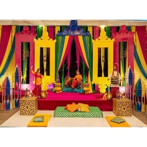 Decoración Mehndi para Evento Preboda Punjabi, Tema Punjabi, Decoración Colorida para Escenario Mehndi, Estilo Desi Punjabi, Decoración Mehndi, Reino Unido - Product Image 1