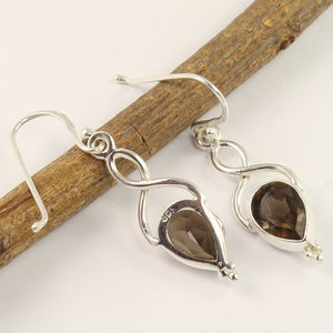 Quartz fumé naturel solide 925 argent Sterling meilleur vendeur poire coupe facettes pierres précieuses lunette ensemble boucle d'oreille bijoux cadeau pour elle - Product Image 2