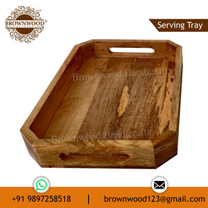 Plateau de service octogonal en bois fait à la main en gros meilleure qualité fabricant et exportateur de plateau polyvalent en bois - Product Image 2