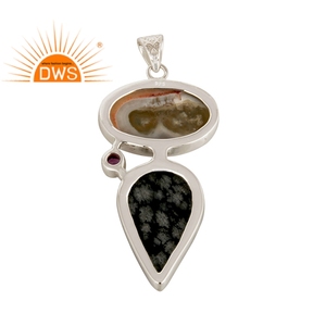 De plata maciza 925 chicas grueso venta al por mayor de joyería colgante de cuarzo Solar Obsidiana Copo de nieve colgante de piedras preciosas colgante proveedor de joyas - Product Image 3