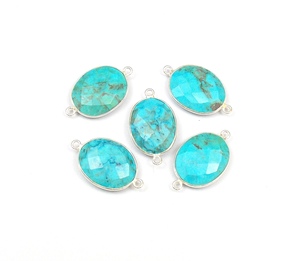 Turquesa 925 plata esterlina doble fianza piedra preciosa bisel conector 14mm hallazgos de joyería chapado Metal latón cobre tamaño de cuenta - Product Image 1