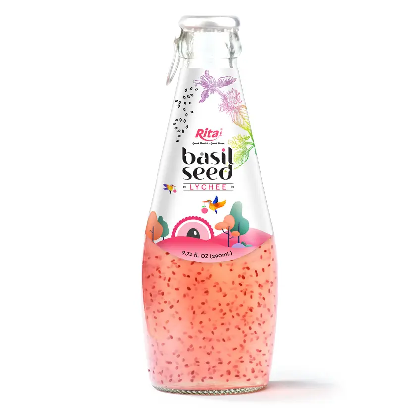 Desain Baru Rita Lychee Rasa Jus 290Ml Botol Kaca Basil Seed Minum