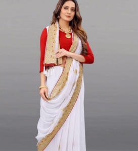 Joker — saree professionnelle de créateur, avec broderie lourde, Georgette, saree, bordure, travail pour dames, à bas prix - Product Image 1