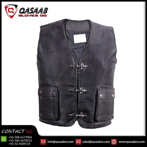 Venta al por mayor de piel de oveja de cuero genuino chaquetas de moto chalecos transpirables para hombres motociclistas-Chalecos Clubbed - Product Image 5