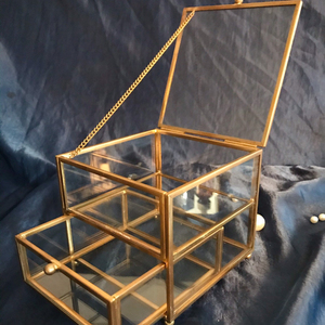 Vintage <b>Square</b> Glass / Metal / <b>Mirror</b> / Dried Butterfly Jewelry / Trinket Box - Product Image 1