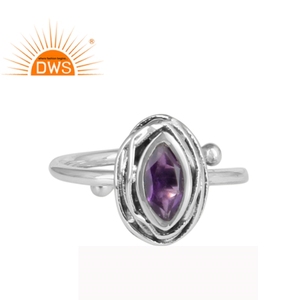 Anillo ajustable de Plata de Ley 925 para mujer, conjunto de bisel de piedras preciosas de amatista Natural, anillos oxidados - Product Image 1