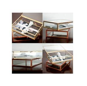 5x7 glass photo box, glass box, <b>4x6</b> glass photo box, gold glass box, brass glass, glass storage box, glass box with metal <b>frame</b> - Product Image 1