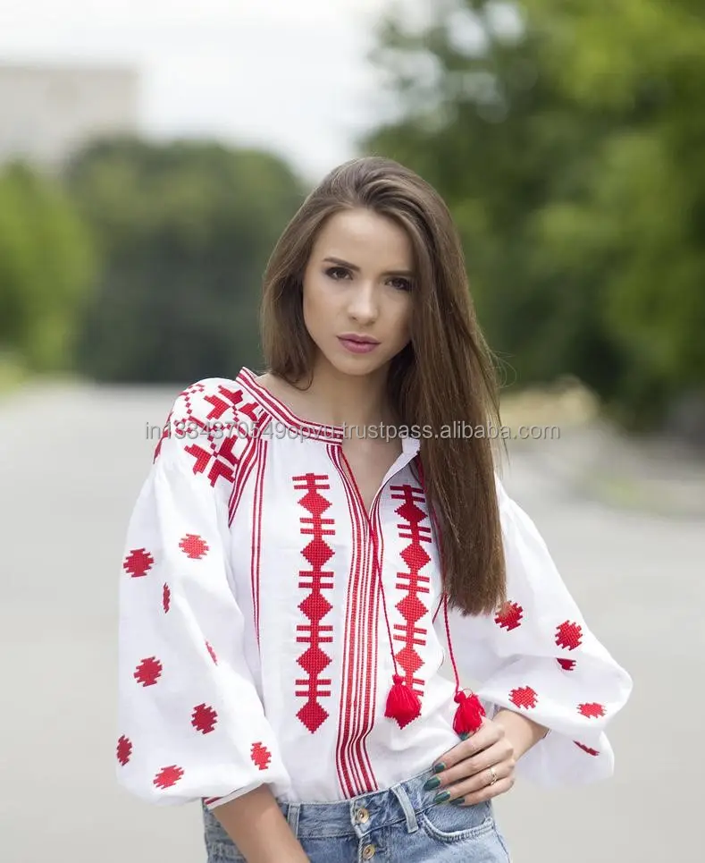 Dulce ropa Casual cómodo geométrico ucraniano bordado blusa de oficina para las mujeres fantástico campesino señora Bohemia estilo