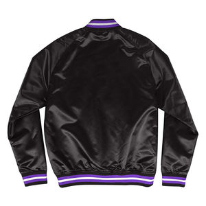 Chaquetas de bombardero de béisbol de satén para hombre de poliéster 100% personalizadas al por mayor, chaquetas universitarias de invierno de talla grande con decoración de piel y relleno de algodón - Product Image 4