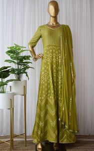 Traje largo Dupatta para mujer, traje elegante de fiesta, color verde, bordado con Top y red de encaje de cuatro lados, de Royal Export - Product Image 2