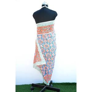 Jaipur Block Printed Designer Beachwear Pareo Pure Cotton <b>Lingerie</b> Cover Ups Free Size Soft Floral Red Colored Pool Partywear - Product Image 5