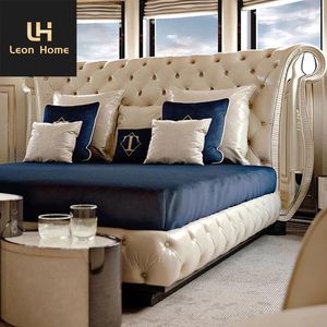 Cama Matrimonial Super <span class=keywords><strong>Queen</strong></span> Size, Muebles de Dormitorio de Diseño Italiano de Última Generación, Cama de Lujo para Villa con Cabecera Tapizada en Cuero - Product Image 2