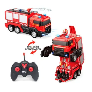 Kids 2 In 1 Transform Robot RC Cars Electric FireTruck Vehicle Music Light Water Spray RC transform er Car Toys