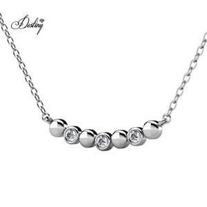 Pequeño círculo redondo barra colgante collar minimalista adornado con cristales de Swarovski Daisini plata 925 joyería de mujer - Product Image 3