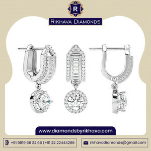 Rikhava Diamonds Pendientes de solitario de oro blanco de 10K de alta calidad El mejor precio para accesorio de lujo de diamante natural - Product Image 3
