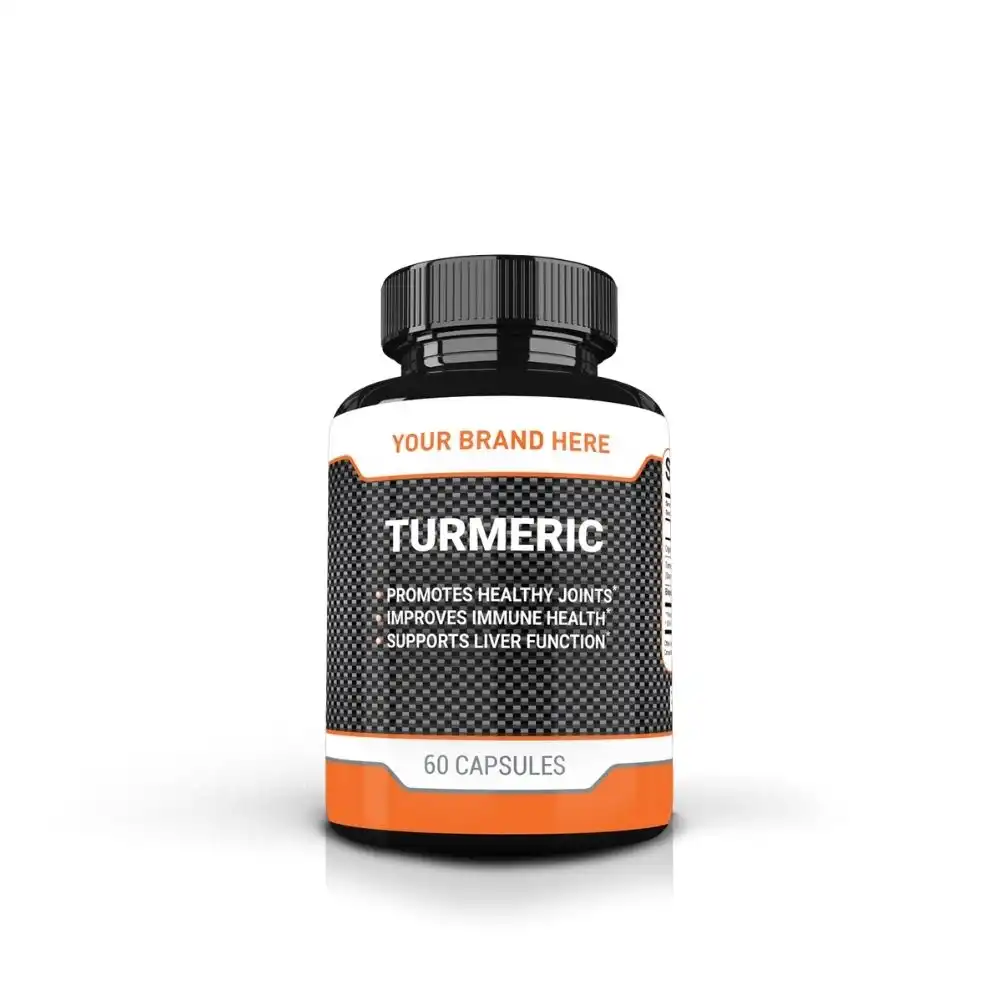 Private Label Turmeric Curcumin Complex 60 Capsules Provides Antioxidant Natural Joint Support for Adults Pain Relief Supplement