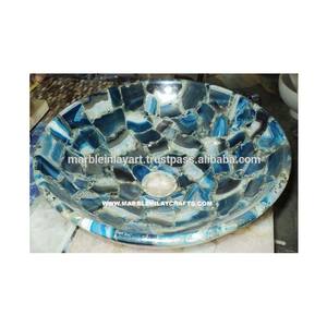 Bleu Agate Ronde de Pierre Gemme Évier Bol - Product Image 1
