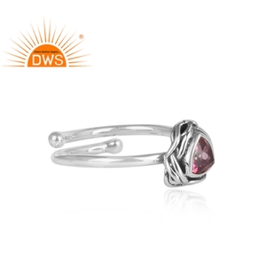 Anillo de Plata de Ley 925 con gema de topacio rosa, joyería ajustable, apilable, oxidado, Triangular - Product Image 3