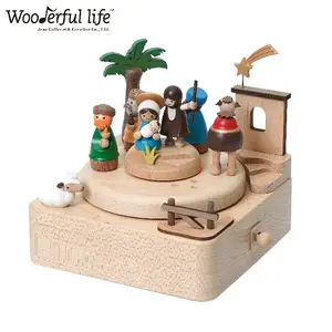 [1A] Custom Wooden Music Box The Nativity in Manger for Christmas Gift