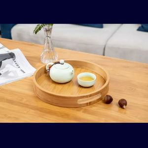 Bandejas de servicio hechas de madera con asas doradas, estilo granja, redondas, para restaurante, último diseño - Product Image 2