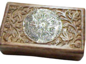 Caja de madera tallada hecha a mano, Ganesha de metal montada en el cuerpo, caja tallada de calidad, diseño Premium - Product Image 3